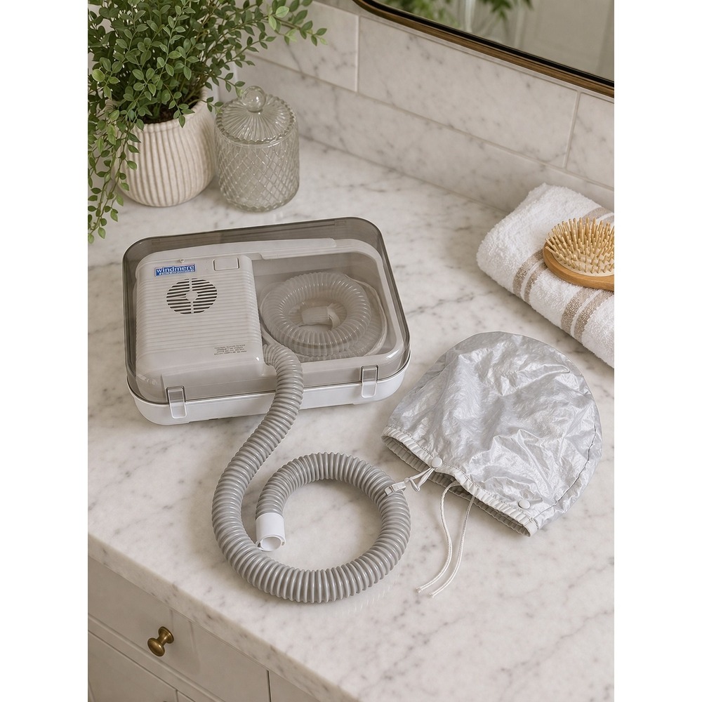 Windmere Soft Bonnet‎ Portable Hair Dryer Vintage 2 Heat Settings, Compact Case